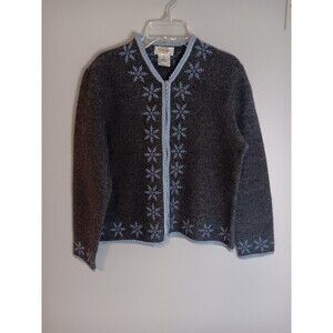 Talbots Zip Up Wool Sweater Grey Sz Small Petite Snowflake Design